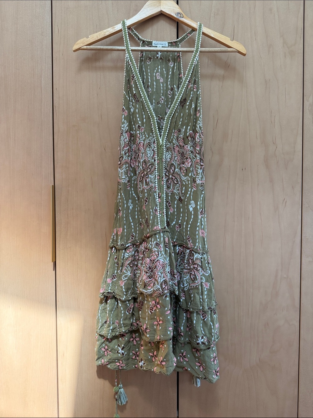 Poupette St. Barth Olive and Pink Beaded Mini Dress